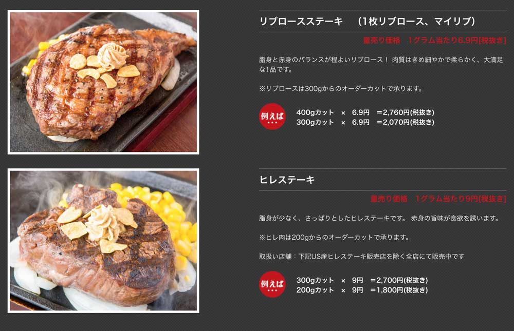 いきなりステーキのメニュー